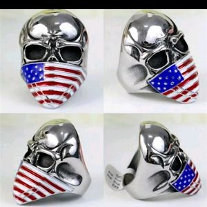 New stainless steel American Flag skull ring 9-12